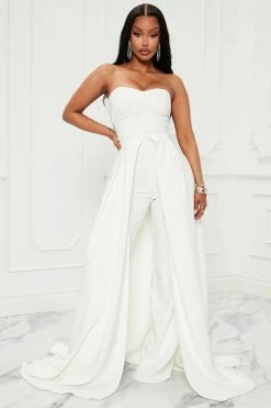 Fashion Nova Deep In Love Cape Jumpsuit - White Jumpsuits