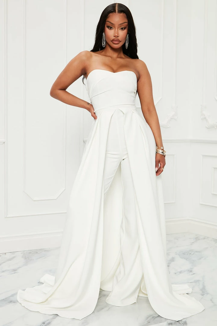 Fashion Nova Deep In Love Cape Jumpsuit - White Jumpsuits