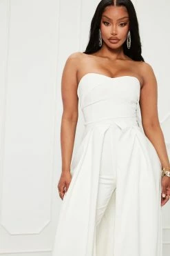 Fashion Nova Deep In Love Cape Jumpsuit - White Jumpsuits
