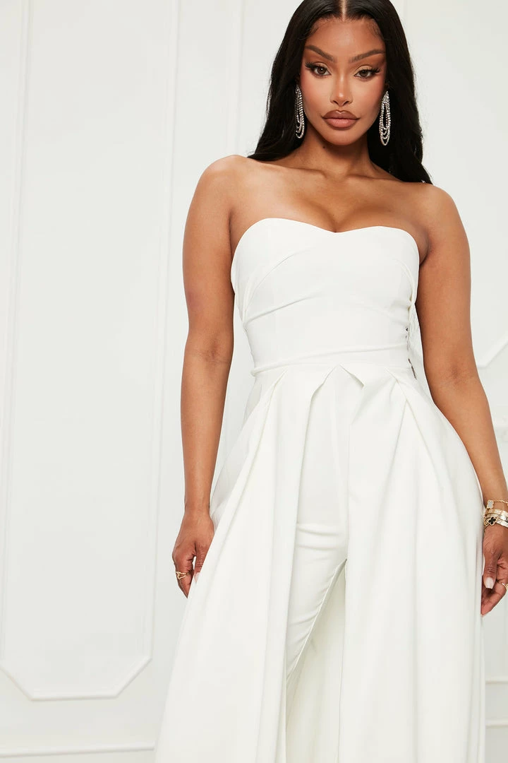 Fashion Nova Deep In Love Cape Jumpsuit - White Jumpsuits