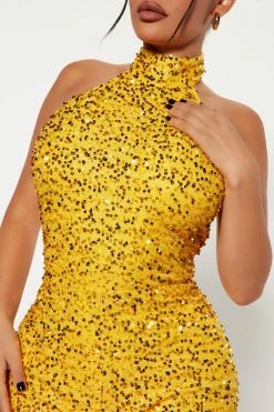 Fashion Nova For The Night Sequin Romper - Yellow