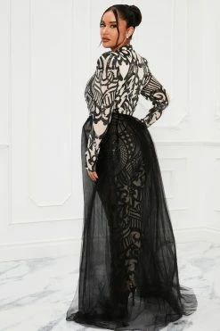 Fashion Nova Bring The Drama Tulle Sequin Jumpsuit - Black/combo