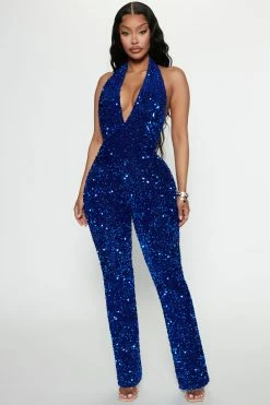 Fashion Nova Jumpsuits All About The Party Sequin Jumpsuit - Royal