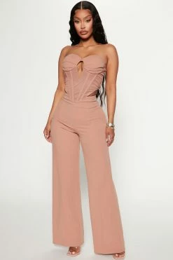Fashion Nova Charity Corset Jumpsuit - Taupe Jumpsuits