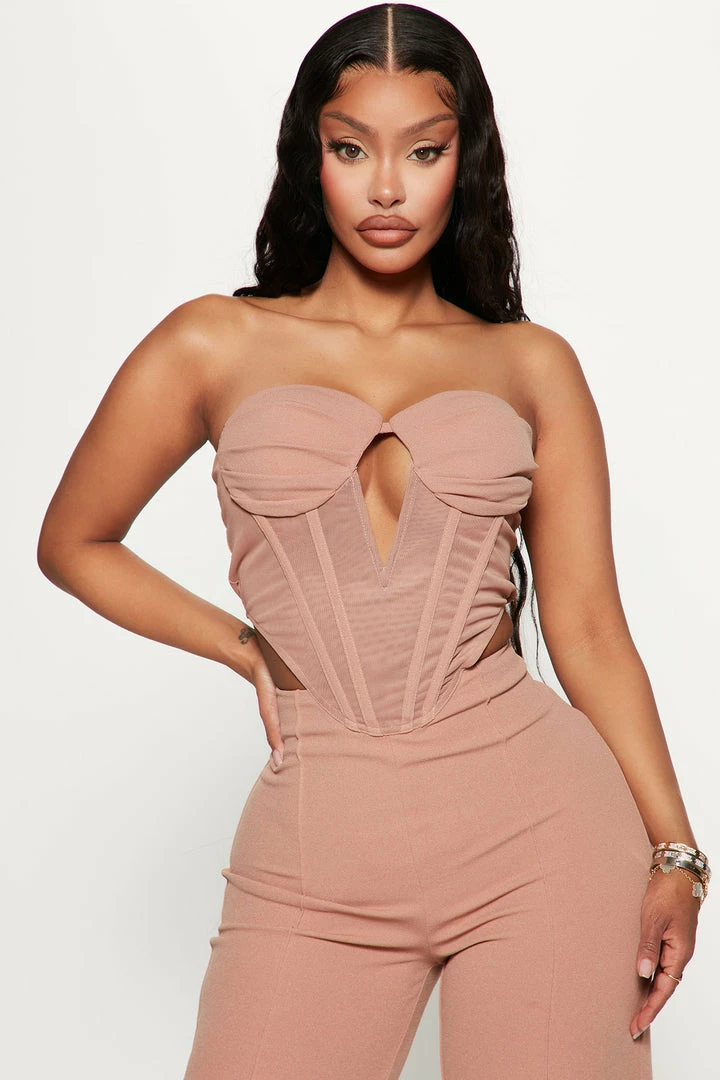 Fashion Nova Charity Corset Jumpsuit - Taupe Jumpsuits
