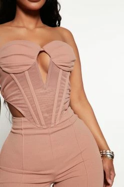 Fashion Nova Charity Corset Jumpsuit - Taupe Jumpsuits