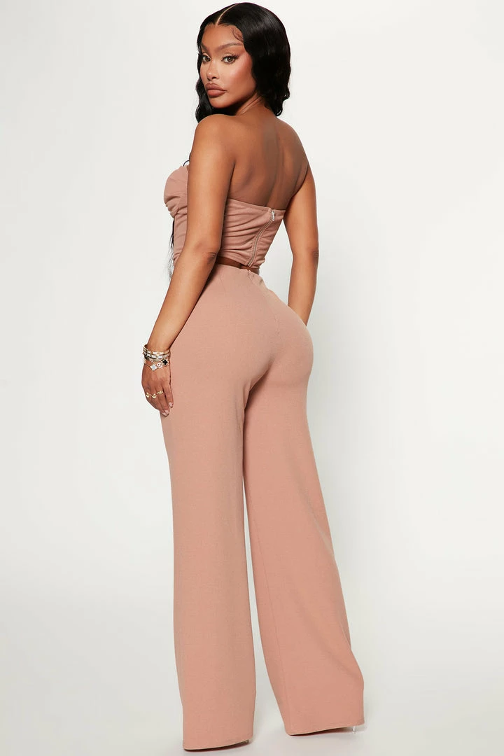 Fashion Nova Charity Corset Jumpsuit - Taupe Jumpsuits
