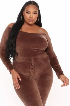 Fashion Nova Need A Hug Velour Jumpsuit - Mocha Jumpsuits
