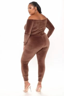 Fashion Nova Need A Hug Velour Jumpsuit - Mocha Jumpsuits