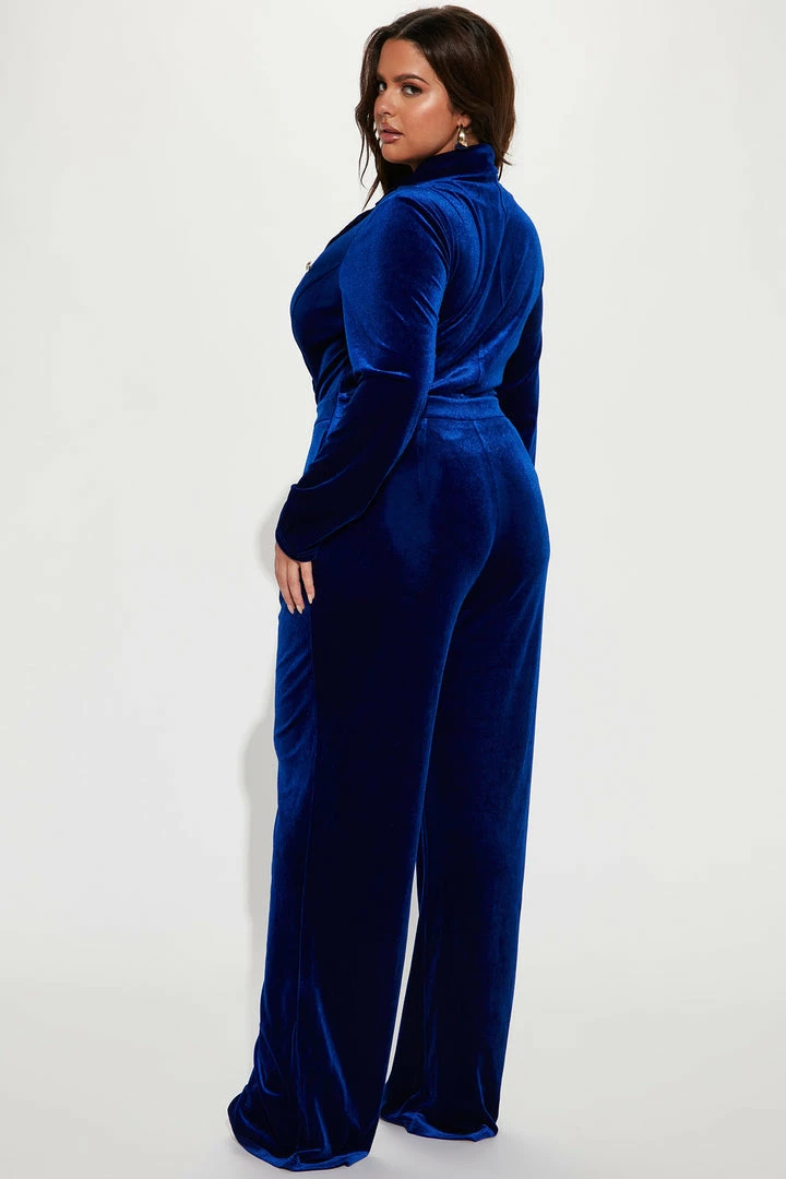 Fashion Nova Maryann Velvet Jumpsuit - Royal Jumpsuits