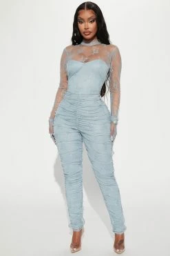 Fashion Nova Jumpsuits Siena Lace Jumpsuit - Blue