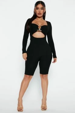 Fashion Nova Rompers See You Later Sweater Romper - Black