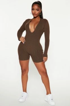 Fashion Nova Rompers Night Out Sweater Romper - Mocha