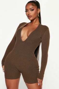 Fashion Nova Rompers Night Out Sweater Romper - Mocha