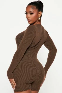 Fashion Nova Rompers Night Out Sweater Romper - Mocha