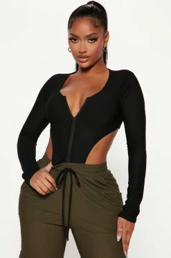 Fashion Nova Next Level Long Sleeve Mesh Jumpsuit - Black/Green Jumpsuits