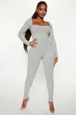 Fashion Nova Jumpsuits Avani Snatched Jumpsuit - Heather Grey