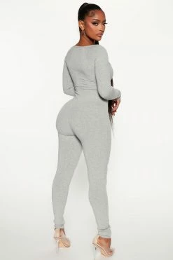 Fashion Nova Jumpsuits Avani Snatched Jumpsuit - Heather Grey