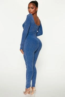 Fashion Nova Jumpsuits Brooklyn Ribbed Jumpsuit - Navy