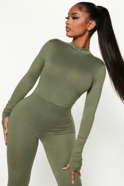 Fashion Nova Houston Hottie Thumbhole Jumpsuit - Olive Jumpsuits