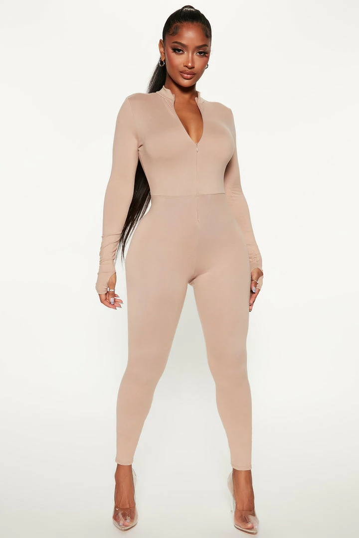 Fashion Nova Jumpsuits Houston Hottie Thumbhole Jumpsuit - Mocha