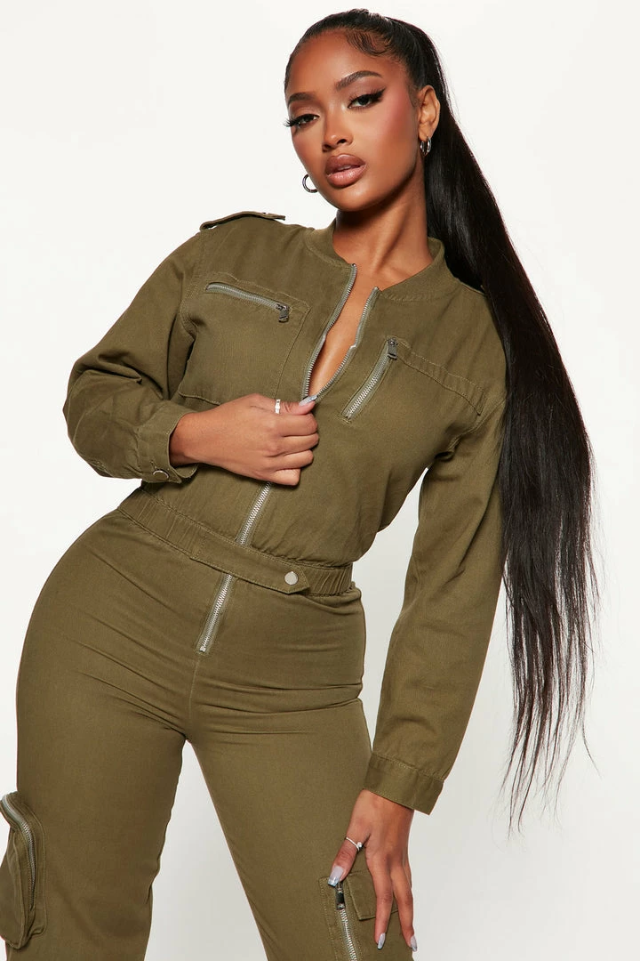 Fashion Nova Jumpsuits Woman In Charge Utility Jumpsuit - Olive