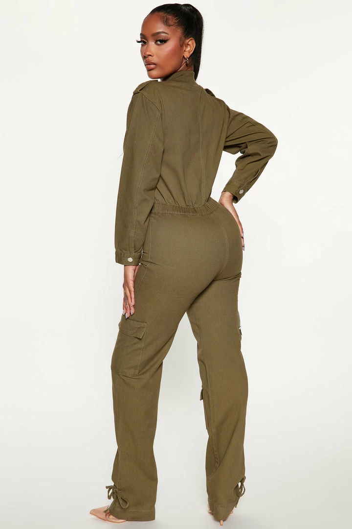 Fashion Nova Jumpsuits Woman In Charge Utility Jumpsuit - Olive
