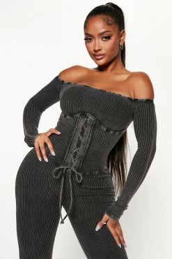 Fashion Nova Memphis Ribbed Jumpsuit - Black Jumpsuits