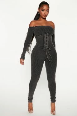 Fashion Nova Memphis Ribbed Jumpsuit - Black Jumpsuits