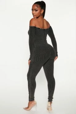 Fashion Nova Memphis Ribbed Jumpsuit - Black Jumpsuits