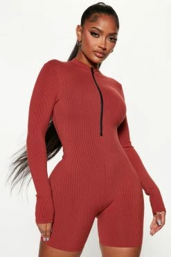Fashion Nova Sabrina Snatched Romper - Terracotta Rompers