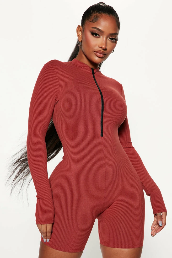 Fashion Nova Sabrina Snatched Romper - Terracotta Rompers