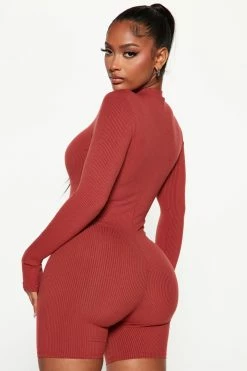 Fashion Nova Sabrina Snatched Romper - Terracotta Rompers