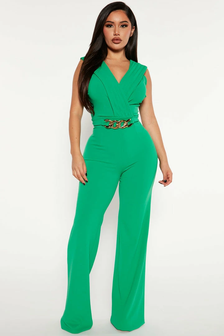 Fashion Nova Esmeralda Chain Jumpsuit - Kelly Green