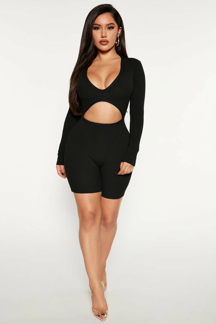 Fashion Nova Rompers Feelin' Good Sweater Romper - Black