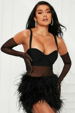 Fashion Nova Forever Perfect Feather Romper - Black Rompers