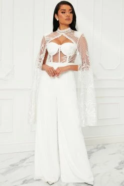 Fashion Nova Jumpsuits Officially All Yours Lace Jumpsuit - White