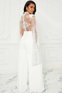 Fashion Nova Jumpsuits Officially All Yours Lace Jumpsuit - White