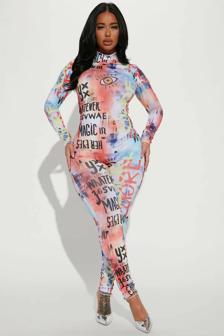 Fashion Nova Conversation Starter Printed Jumpsuit - Orange/combo