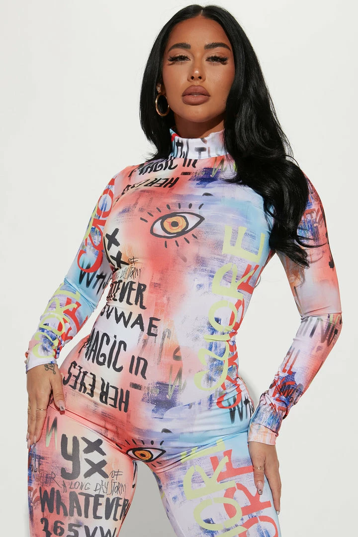 Fashion Nova Conversation Starter Printed Jumpsuit - Orange/combo