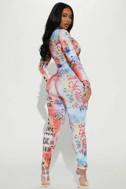 Fashion Nova Conversation Starter Printed Jumpsuit - Orange/combo