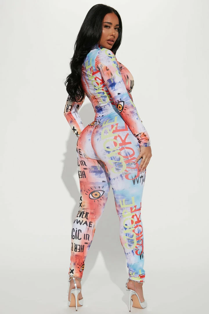 Fashion Nova Conversation Starter Printed Jumpsuit - Orange/combo