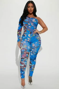 Fashion Nova Jumpsuits Daring In Dragon Jumpsuit - Royal