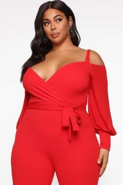 Fashion Nova Falling For Your Charm Jumpsuit - Red Jumpsuits