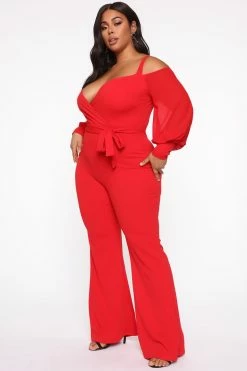 Fashion Nova Falling For Your Charm Jumpsuit - Red Jumpsuits