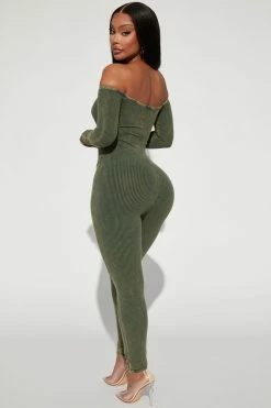 Fashion Nova Memphis Ribbed Jumpsuit - Olive Jumpsuits