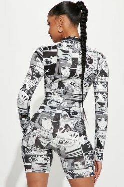 Fashion Nova Anime It Girl Romper - Black/White