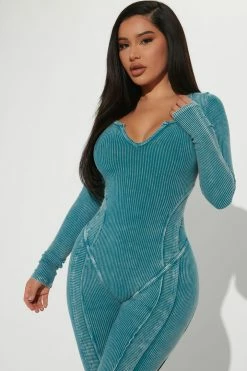 Fashion Nova Atlanta Ribbed Jumpsuit - Teal