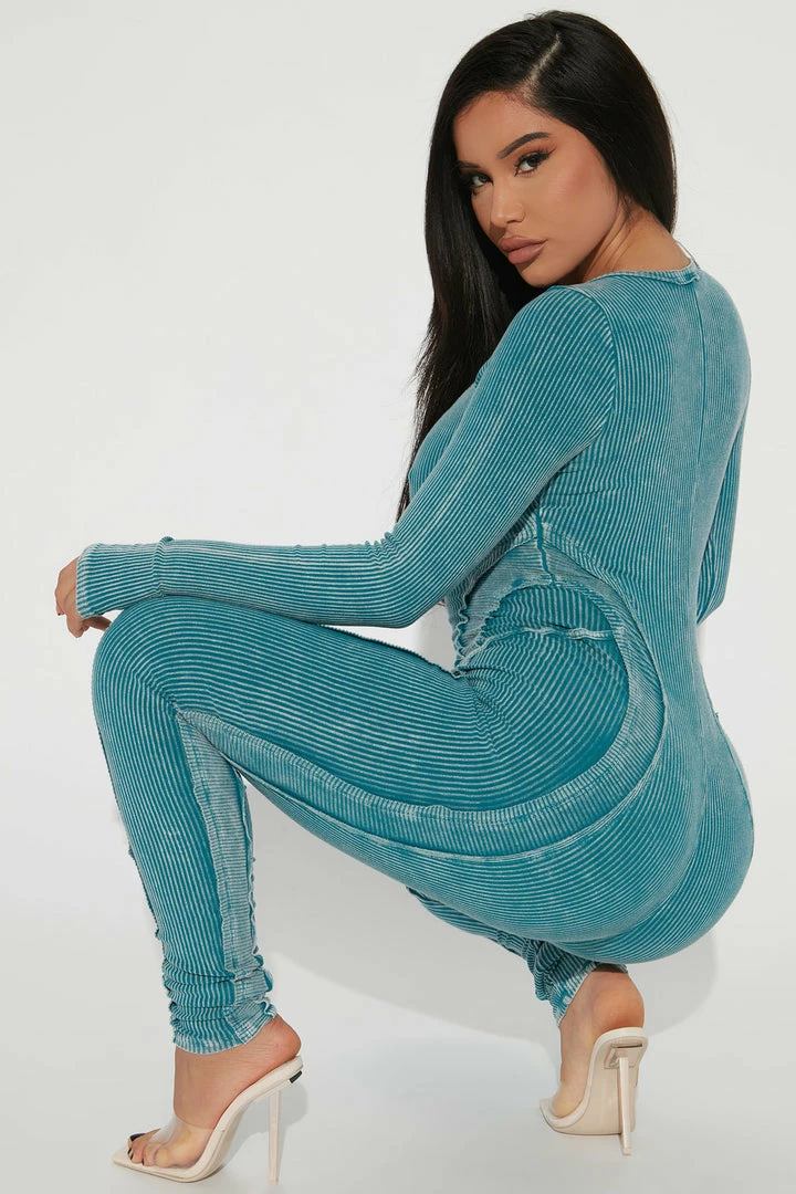 Fashion Nova Atlanta Ribbed Jumpsuit - Teal