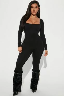 Fashion Nova Lilly Square Neck Jumpsuit - Black Jumpsuits